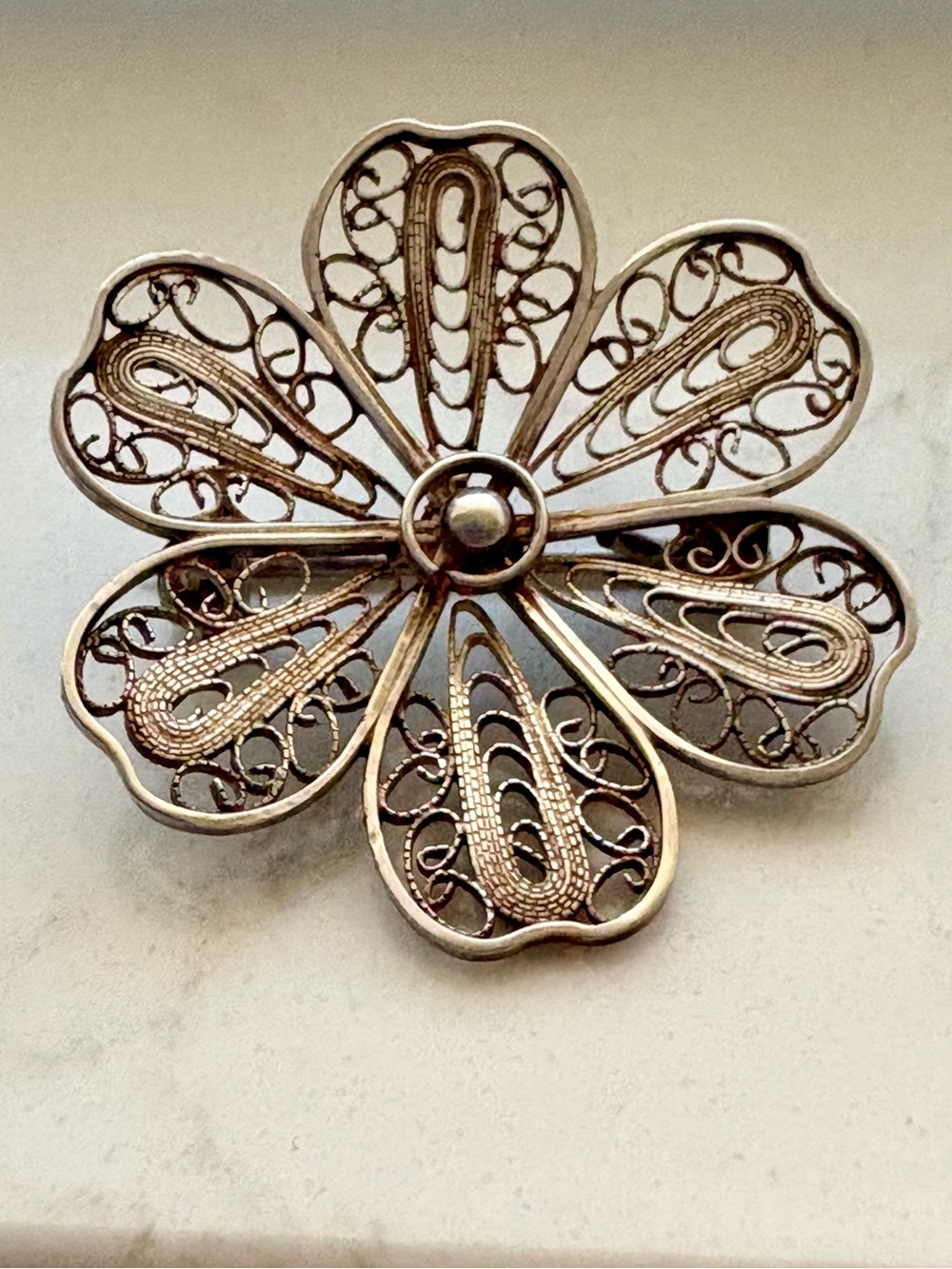 Delicate Floral Filigree Brooch - Sterling Silver